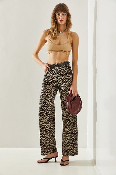 Bianco Lucci Leopard Patterned Palazzo Women's Jeans 60251140