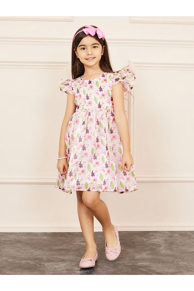 Styli All Over Print A-Line Dress with Box Pleats
