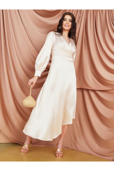 Styli Asymmetric Hem Satin A-Line Maxi Dress