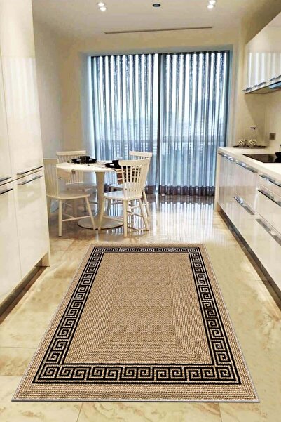 Viva Home Kaymaz Tabanlı Hasır Görünümlü Dijital Yıkanabilir Mutfak Salon Hal...