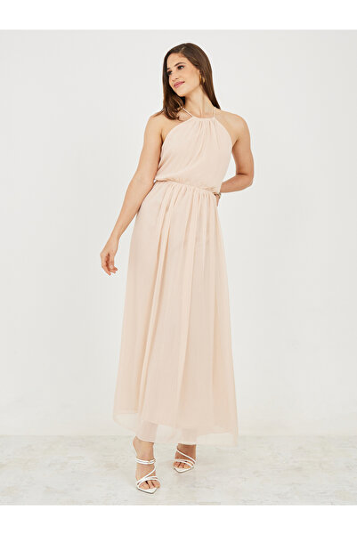 Styli الصلبة الرسن التجعيد الرقبة غمد فستان ماكسي