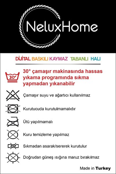 NeluxHome Kaymaz Tabanlı Makinede Yıkanabilen Mutfak Halısı Çaydanlık Fincan MT007