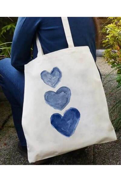 Cemira Blue Love Themed, Cloth Bag, Shoulder Bag, Thick Tote Bag