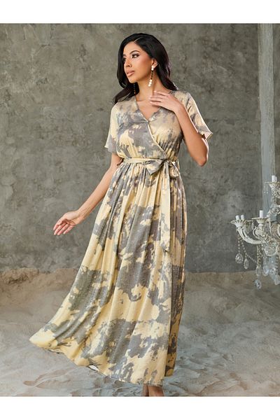 Styli Marble Print A-Line Wrap Maxi Dress