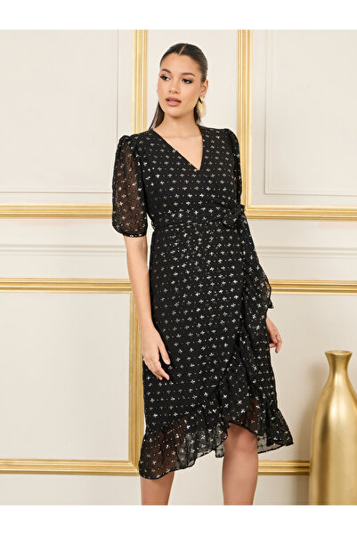 Styli فستان ميدي بأكمام منتفخة وتفاصيل من الترتر