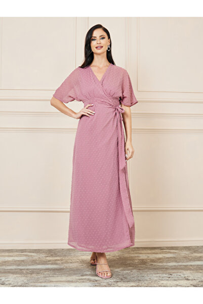 Styli Dobby Batwing Sleeves Wrap Maxi Dress