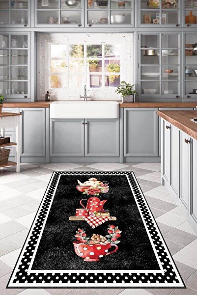 RugViva Kaymaz Tabanlı Makinede Yıkanabilir Modern Mutfak Halısı Ar341