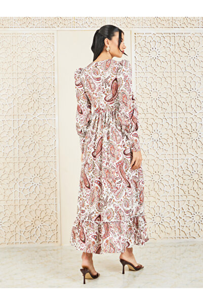 Styli Bohemian Cuffed Sleeve A-Line Maxi Dress