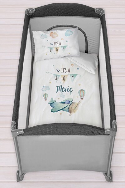 Homamia Isme Özel 75x120 Park Yatak Beşik Nevresim Takımı Uçak