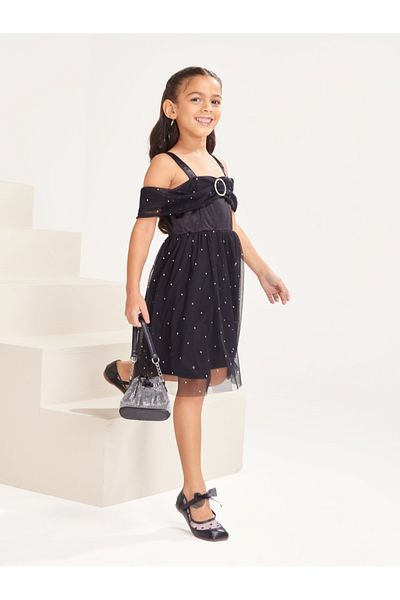 Styli Cold Shoulder Mesh Layer Dress