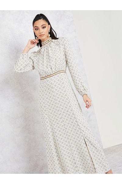 Styli AOP High Neck A-Line Maxi Dress
