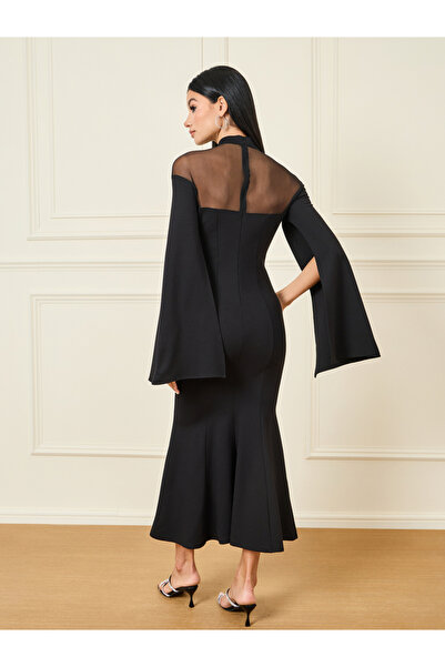 Styli Embellished Neck Mesh Insert Mermaid Dress