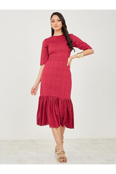 Styli Broderie Frill Hem Sheath Midi Dress