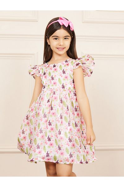 Styli All Over Print A-Line Dress with Box Pleats