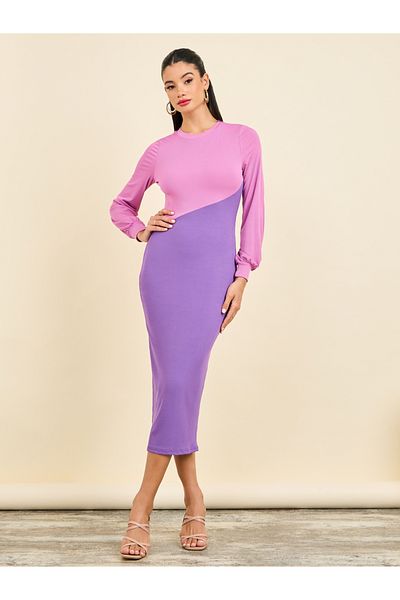 Styli Colorblock Long Sleeves Bodycon Midi Dress