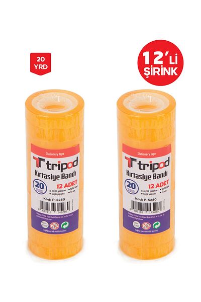 Tripod 20 Yard Stationery Clear Tape - Tripod P-5280 Pack of 12