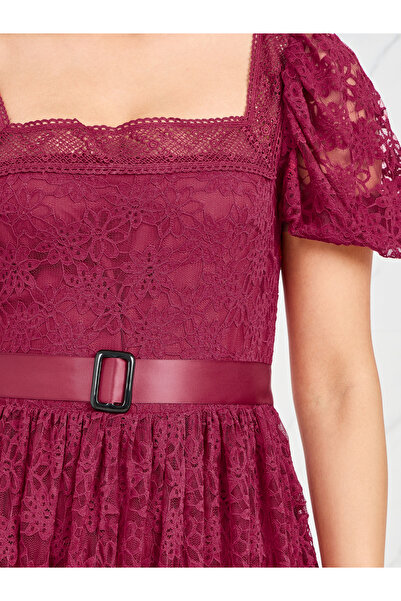 Styli Lace Detail Belted A-Line Maxi Dress