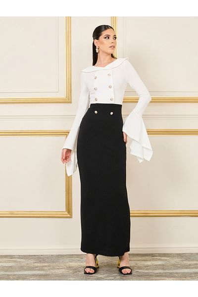 Styli Button Detail Bell Sleeves Bodycon Maxi Dress