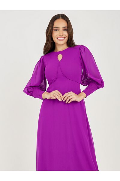 Styli Solid Keyhole Neck A-Line Maxi Dress
