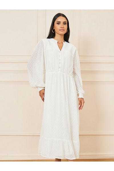 Styli Dobby Long Sleeves A-Line Midi Dress