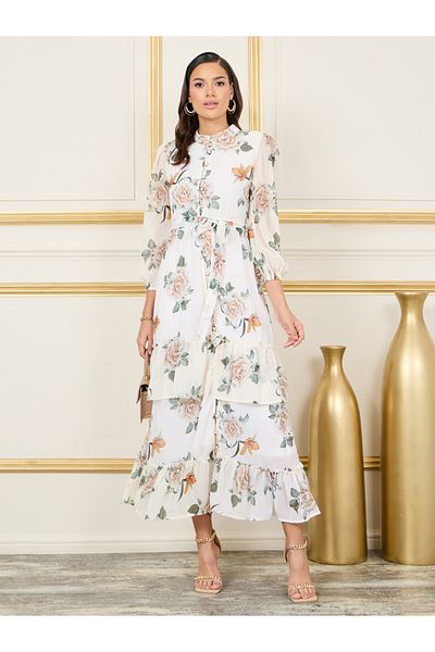 Styli Floral Print Button Detail Shirt Maxi Dress