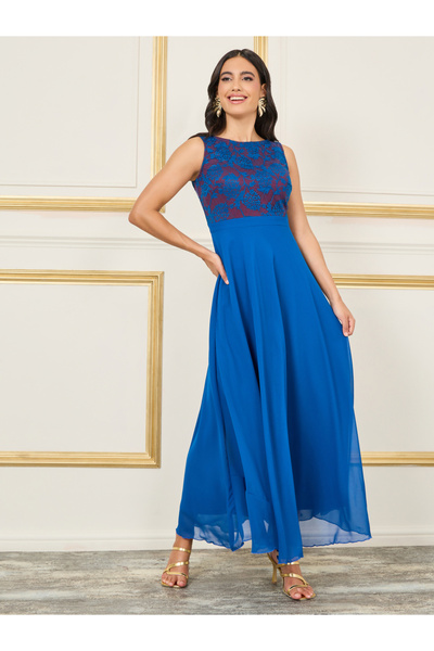 Styli Lace Overlay A-Line Maxi Dress