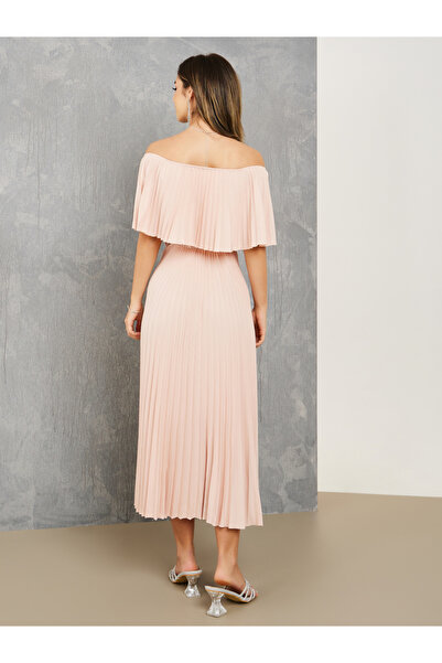 Take Two By Styli Off Shoulder Neck Pleated Maxi Dress