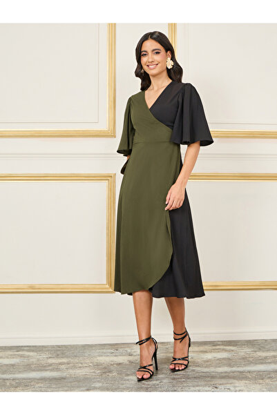 Styli Colorblock Angel الأكمام التفاف ميدي Dressd