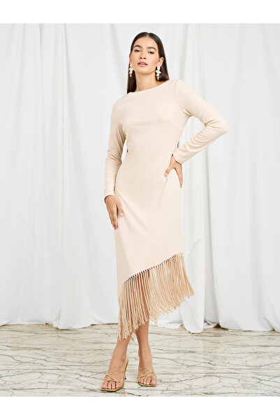 Styli Tassel Detail Asymmetric Hem Shift Dress