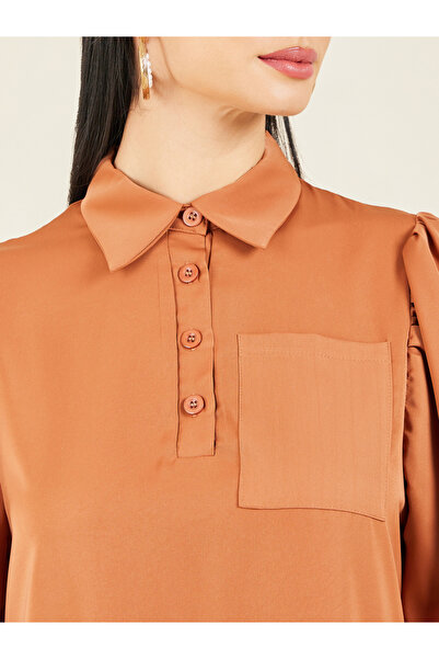 Styli Pocket Detail Collared Woven Shift Midi Dress