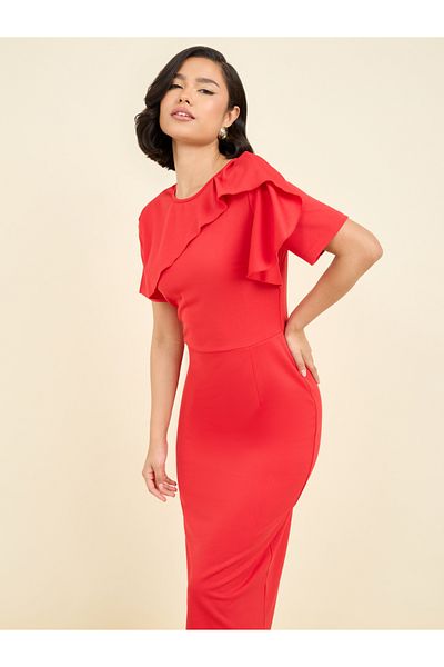 Styli Ruffle Detail Sheath Midi Dress