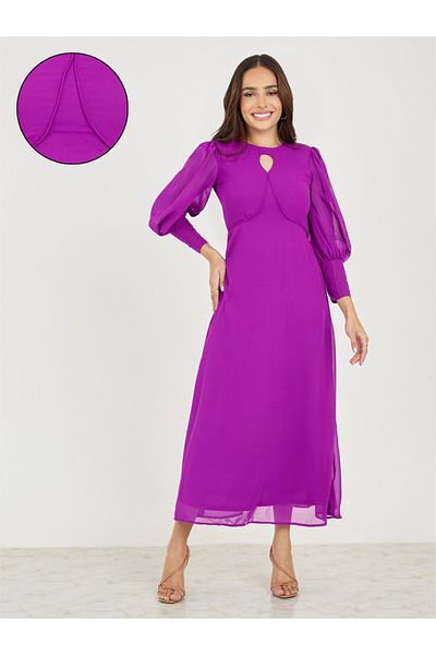 Styli Solid Keyhole Neck A-Line Maxi Dress