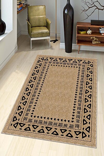 Viva Home Hasır Görünümlü Dijital Kaymaz Tabanlı Yıkanabilir Mutfak Salon Hal...