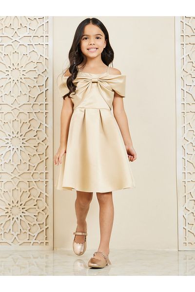 Styli Cold Shoulder Bow Detail A-line Dress