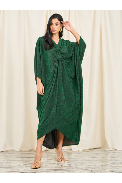 Styli قفطان ماكسي لامع مزين بتفاصيل مكشكشة