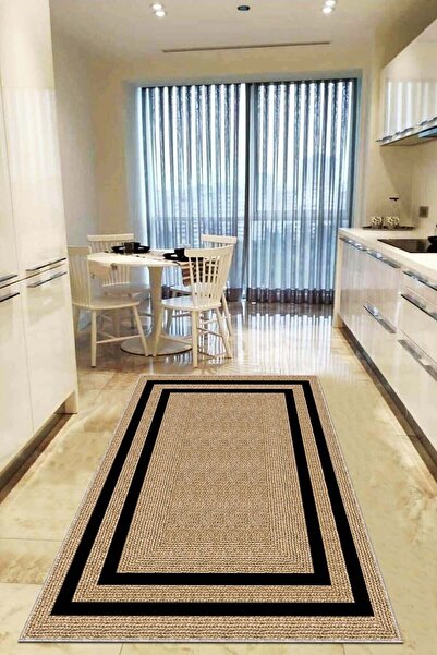 Viva Home Dijital Kaymaz Tabanlı Hasır Görünümlü Yıkanabilir Mutfak Salon Hal...