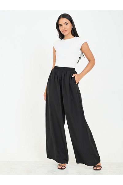 Styli Solid High Rise Wide Leg Pants