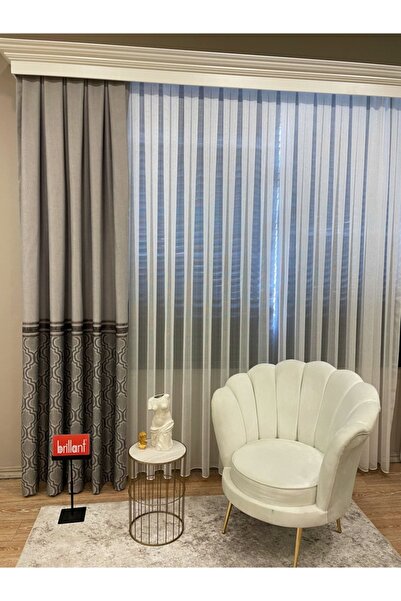 Brillant Blackout Karartma Zemin Baskılı Damask Desen 1/2,50 Pile Fon Perde