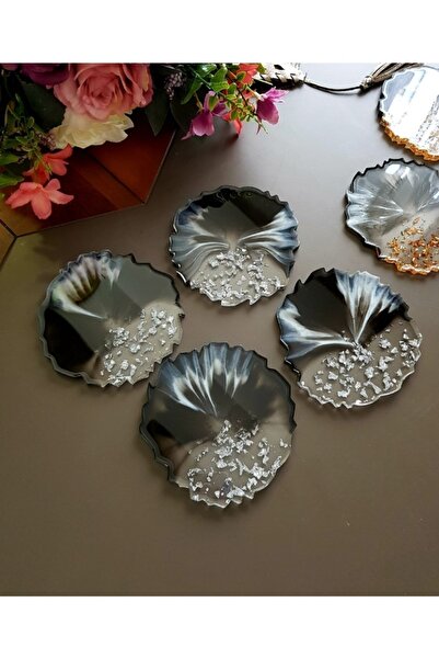 Sultan Tasarım مجموعة من 4 قواعد أكواب إيبوكسي بأوراق فضية