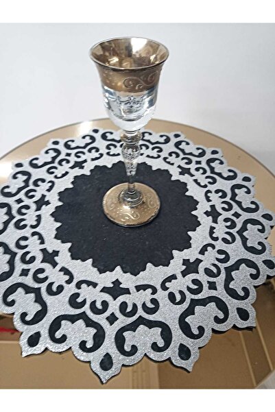 SEHARA 3 ADET/ZİGON SEHPA ÖRTÜSÜ(SERVİS)/33CM YUVARLAK/KADİFE/ÜZERİ DERİ İŞLEMELİ/