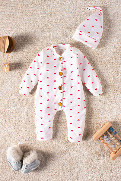 Mai Perla Beret Wooden Jumpsuit and Button Detailed Baby Set