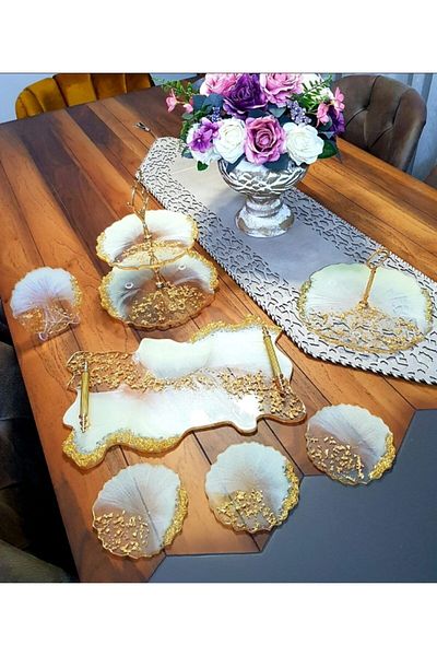 Sultan Tasarım Epoxy Beauty Large Dowry Set Coasters Presentation Tiered Cookie Holder Tray