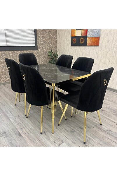 BY ORHAN GÜZEL Mutfak Masası Takımı,salon Masa Takımı 6 Kişilik Mars Gold Salon Masa Takımı