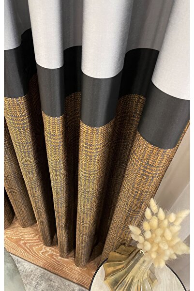 Brillant Pano Desen Jakar 1/3 Sık Pile Fon Perde AltKısmı ; Hardal-Lacivert /...