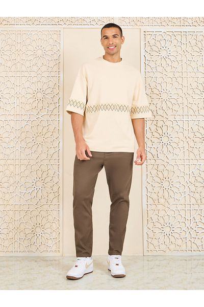 Styli Cotton Slub Relaxed Fit Ankle Length Pant
