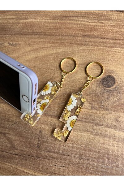 Sultan Tasarım Suport pentru telefon cu folie de aur epoxidică Daisy, breloc ...