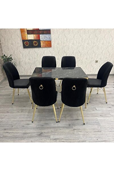 BY ORHAN GÜZEL Mutfak Masası Takımı,salon Masa Takımı 6 Kişilik Mars Gold Salon Masa Takımı