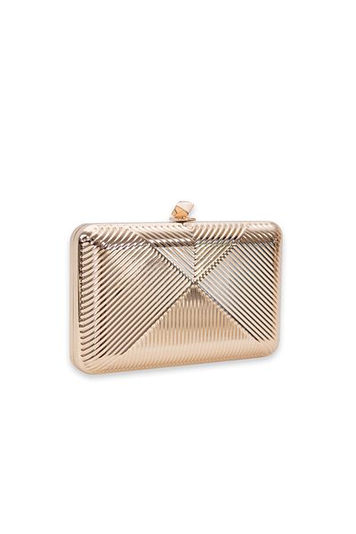 Sun Pieces Ava Gold Color Shiny Shoulder Bag - Metal Clutch Bag