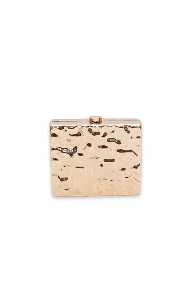 Sun Pieces Vera Gold Colored Metal Shiny Clutch - Gold Portfolio Bag
