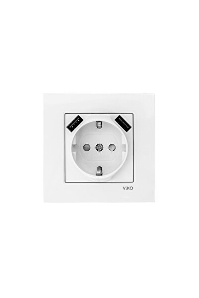 Tamer Elektrik VİKO 90961082 5V-2A 2 USB’li Topraklı Çocuk Korumalı Priz [Beyaz]